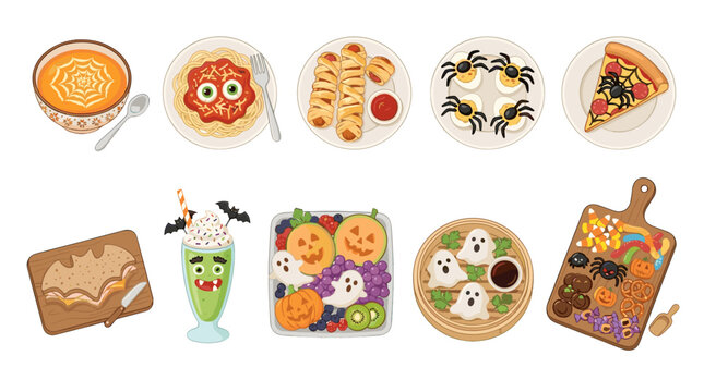 Collection of halloween themed cookies candies and treats