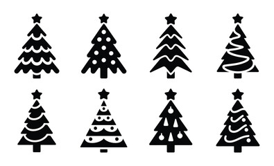 Fototapeta premium Christmas Tree Icon Set Vector Black Silhouette Pine Holiday Symbol