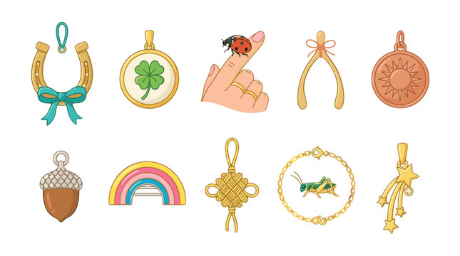 Collection of st patricks day symbols including shamrock, rainbow, and leprechaun hat