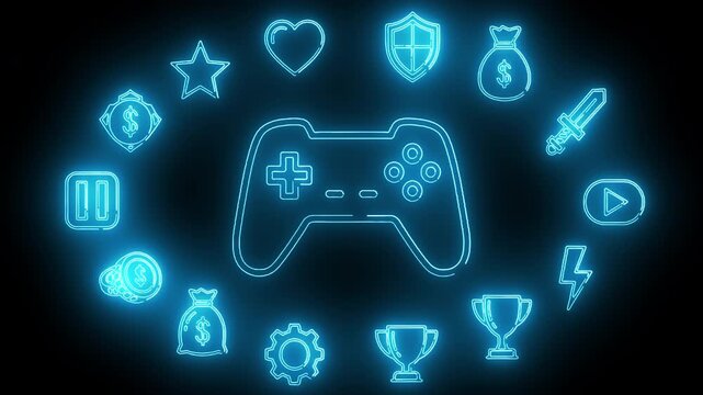 Gaming Controller with Digital Entertainment and Esports Neon Icon