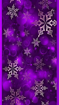 Purple Winter Background with Golden Snowflakes and Bokeh Light Effect
