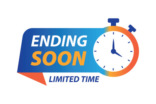 Ending Soon Limited Time Blue Orange Clock Timer Banner Vector Tag Template for Countdown Sale