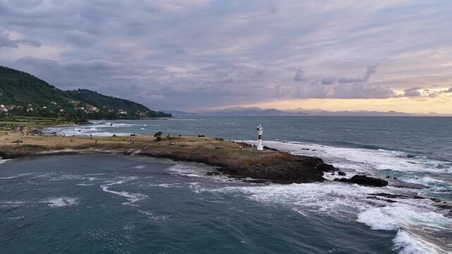 Aerial drone panorama landscape of Yason Burnu (aka Cape Yason) and its lighthouse. Located at Persembe, Ordu, Black Sea region of Turkey