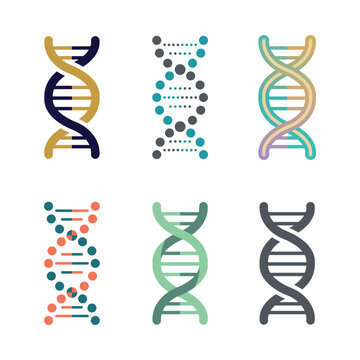 DNA Double Helix Strand Vector Icons Set for Genetic Science Biotechnology Medical Research