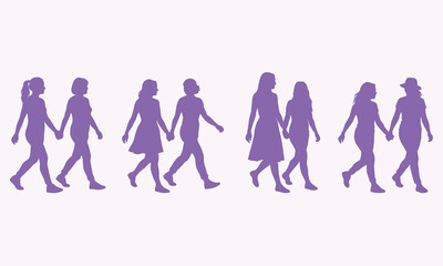 Obraz premium Couples walking and holding hands silhouettes set vector illustration