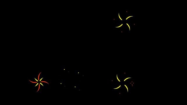 Animated fireworks display overlay on black background, for celebration motion