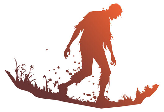 Vector silhouette illustration of a wandering zombie figure on a white background.	