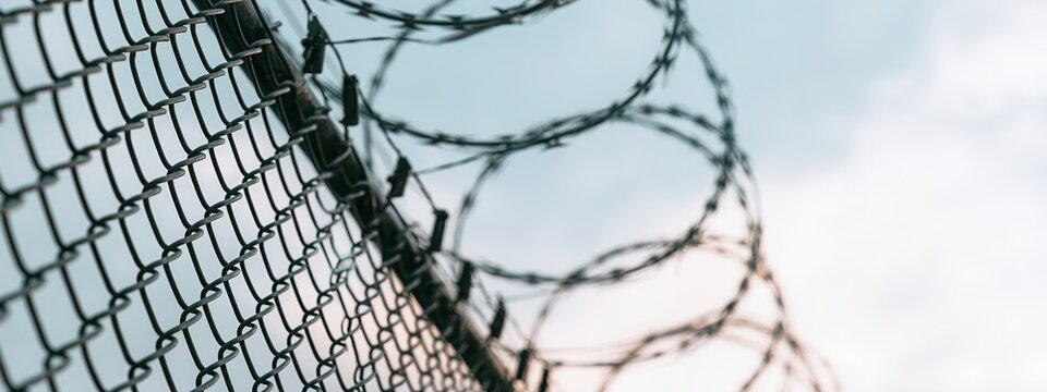 Barbed wire fence against the sky in a secured area during daytime