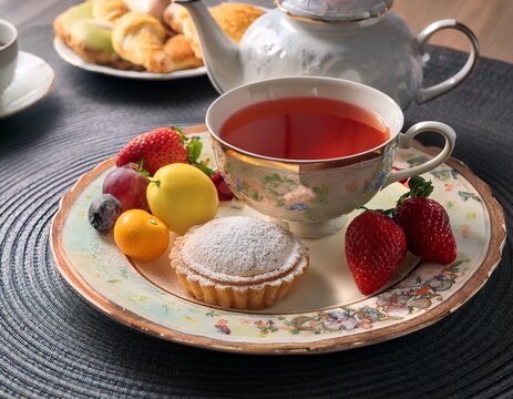 tea time with fruit and dessert