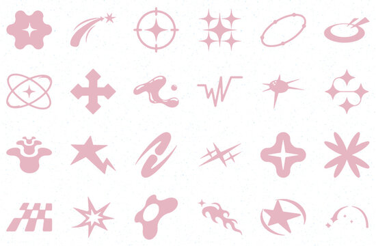 Collection of trendy Y2K texture elements. Trendy geometric forms of brutalism. Fashionable retro futuristic objects. Vector set