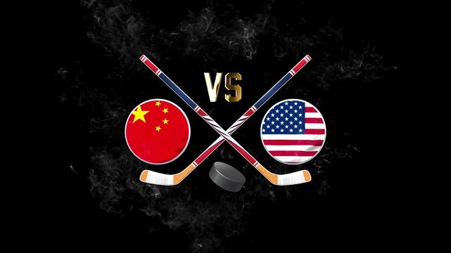 China vs USA Hockey Rivalry with National Flags

