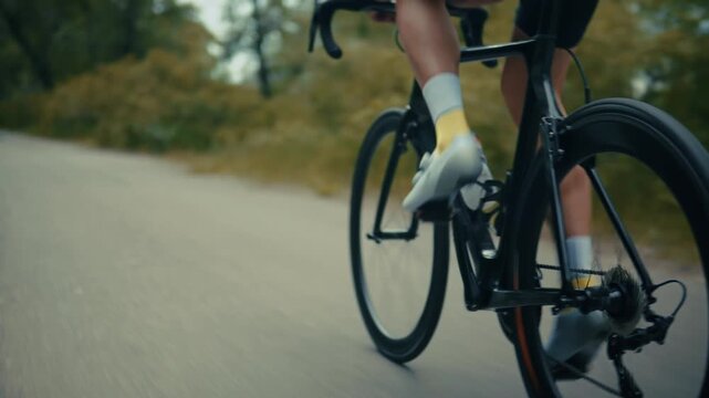 Cyclist Riding Road Bicycle On Asphalt Path. Sports Training. Exercise Speed And Endurance