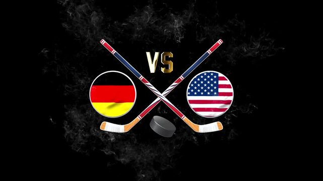 Germany vs USA Hockey Rivalry with National Flags
