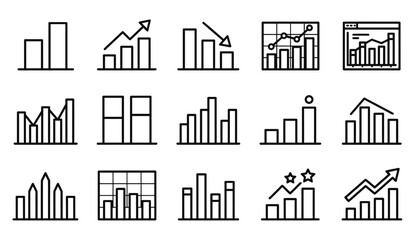 Obraz premium Set of fifteen thin line vector icons representing a bio graph and various business data chart styles