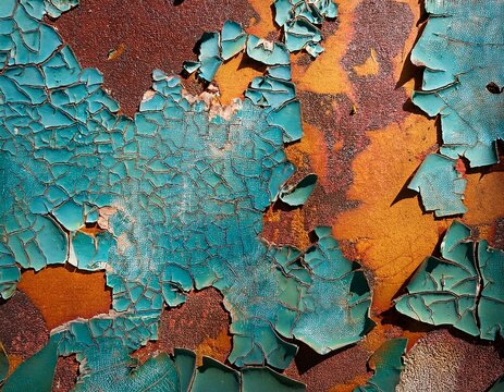 detailed view of a grungy distressed background with a mixture of aged weathered and damaged textures including cracked paint rusted metal and crumbling concrete surfaces