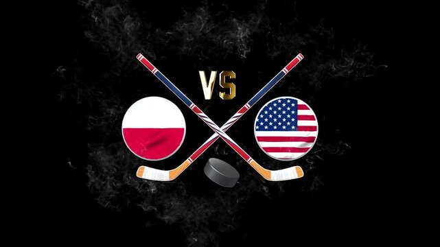 Poland vs USA Hockey Rivalry with National Flags
