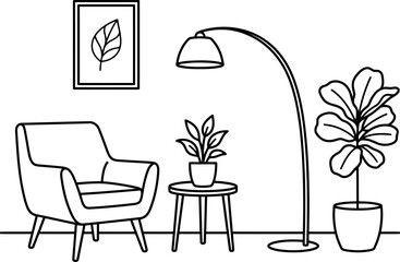 Fototapeta premium Cozy living room interior with armchair and plants