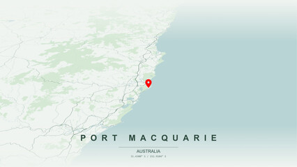 Minimalist vector map of Port Macquarie, New South Wales. High-quality scalable illustration of Port Macquarie geographic boundaries along Hastings River estuary for posters design. © AliRza