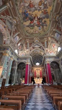 Pietra ligure, liguria, italy. June 24, 2025. Majestic interior view of the basilica of san nicolo in pietra ligure, liguria