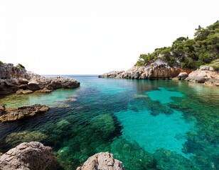 Fototapeta premium rocky coastal lagoon with crystal clear water tranquil natural oasis for relaxation and exploration isolated on white background