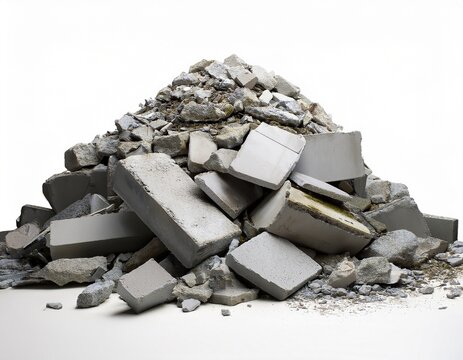 pile of concrete debris on white background construction waste concept