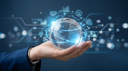 Fototapeta premium Global Network in Hand: Exploring the Digital Future