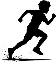 Silhouette of a young boy running and splashing water