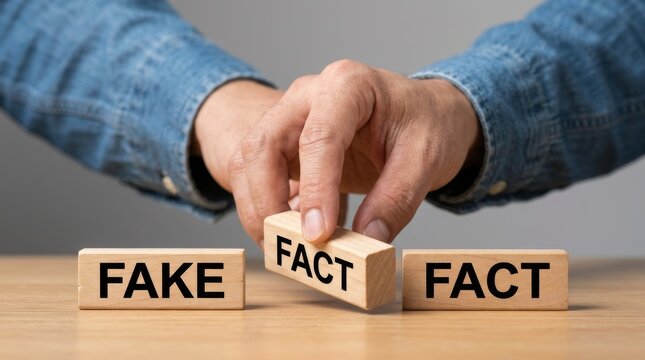 Transforming Fake into Fact: A Hand Flips Wooden Blocks for Truth in News and Social Media