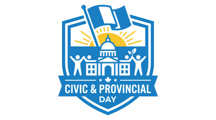 Naklejka premium Civic And Provincial Day Emblem Vector Illustration With Flag And Building