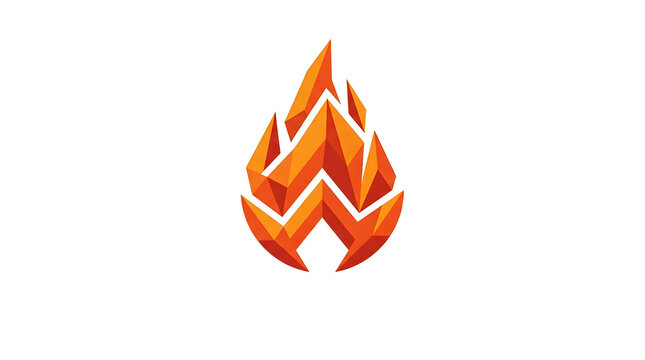 Geometric flame logo design template, 3D low poly fire icon, energy and power symbol isolated on white background