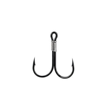 Black double fishing hook with wrapped shank isolated on transparent background