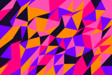 Naklejka premium Retro Synthwave Low Polygonal Geometric Background with Grain Texture