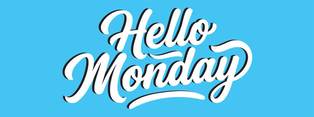 Hello monday typography lettering on blue background. © The Artist
