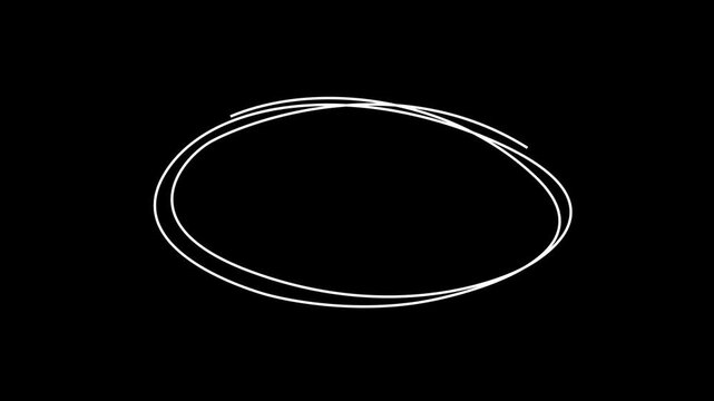 Hand-drawn animated circle scribble overlay on black background, for creative emphasis, doodle animation, 4k motion video animated.