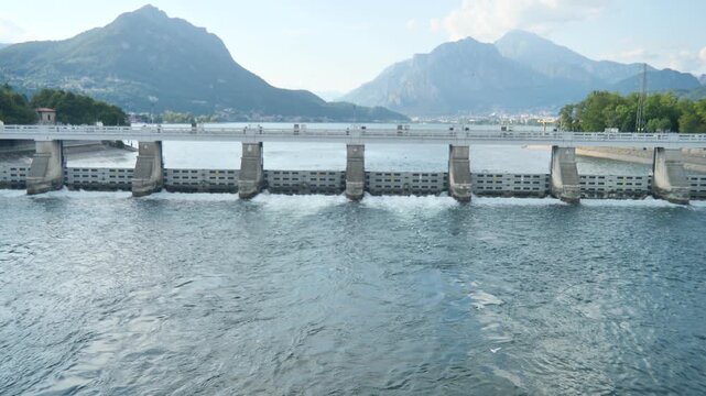 Dam on Lecco lake in Calolziocorte, Bergamo, Italy