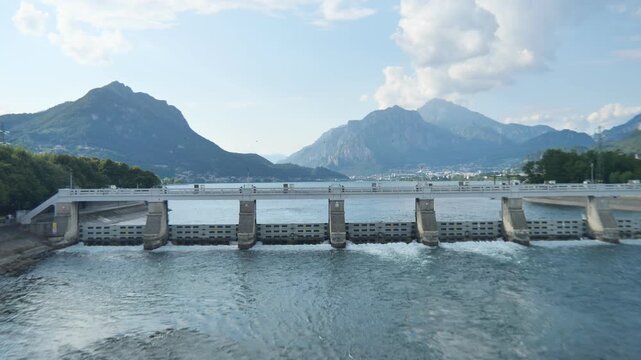 Dam on Lecco lake in Calolziocorte, Bergamo, Italy
