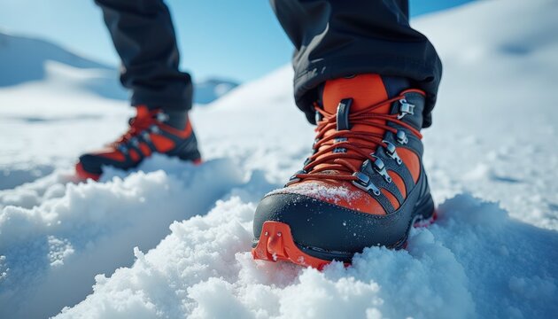 Hiking boots in snow showcasing vibrant colors and rugged design, ideal for winter adventures and outdoor activities. Stylish hiking boots offer durability and traction for snowy terrains.