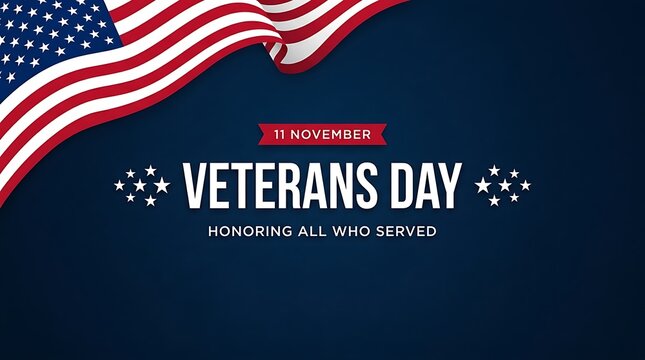 Veterans day background with a waving american flag and patriotic typography for military appreciation and remembrance events