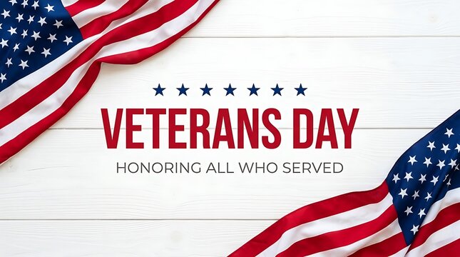 Veterans day greeting card featuring an american flag on a rustic white wooden background for patriotic holiday celebration