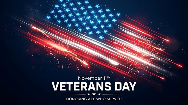 Abstract american flag background with glowing light trails for honoring heroes on veterans day celebration