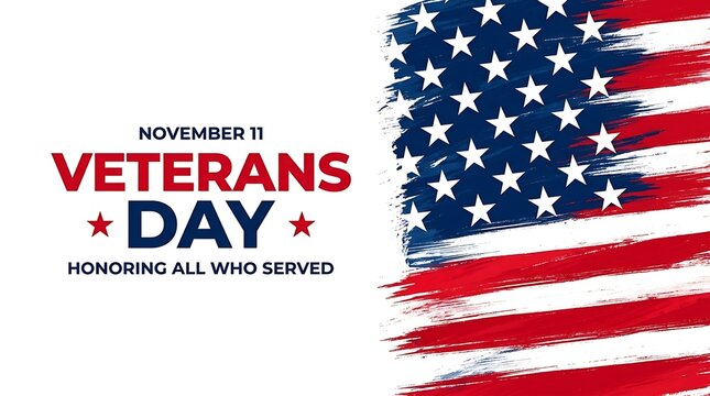 Veterans day banner with american flag brush stroke design honoring all who served on november eleventh