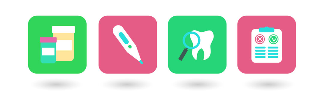 Colorful medical icons set for healthcare and wellness applications on transparent background