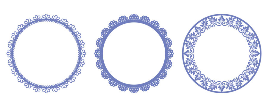 A collection of elegant circular lace border set vector designs featuring intricate patterns perfect for wedding invitations and decorative craft projects