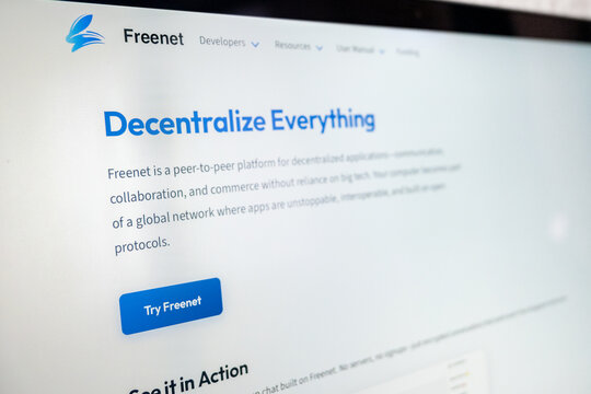 Mexico city, mexico, 04 22 2026, freenet website showing decentralized peer to peer web platform