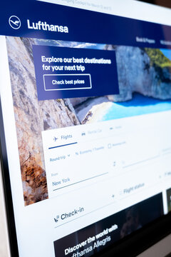 Mexico city, mexico, 04 22 2026, lufthansa website showing flight booking page on computer