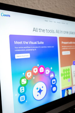 Mexico city, mexico, 03 13 2026, canva website displaying visual suite features and digital tools