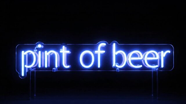 Pulsating Blue Neon Sign Displaying Pint of Beer Message on