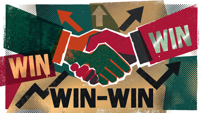 win-win solution strategy concept Graphic poster style illustration