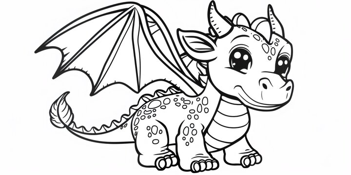 Cute baby dragon fantasy cartoon coloring page