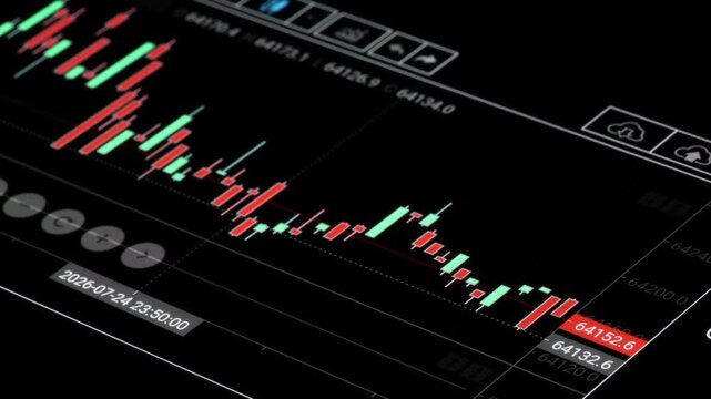 4K Timelapse of Live Financial Candlestick Chart Showing Rapid Market Volatility